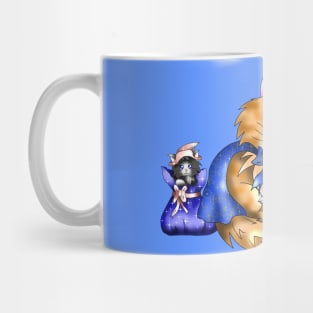 Adorable giant cat with a dark elf sorcerer Mug